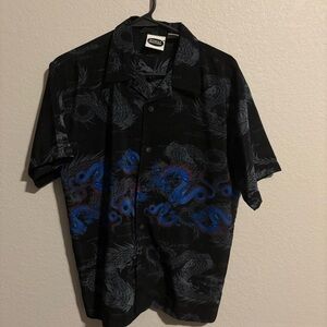 Street Culture Black and Blue Button Down Dragon Shirt (Junior’s)